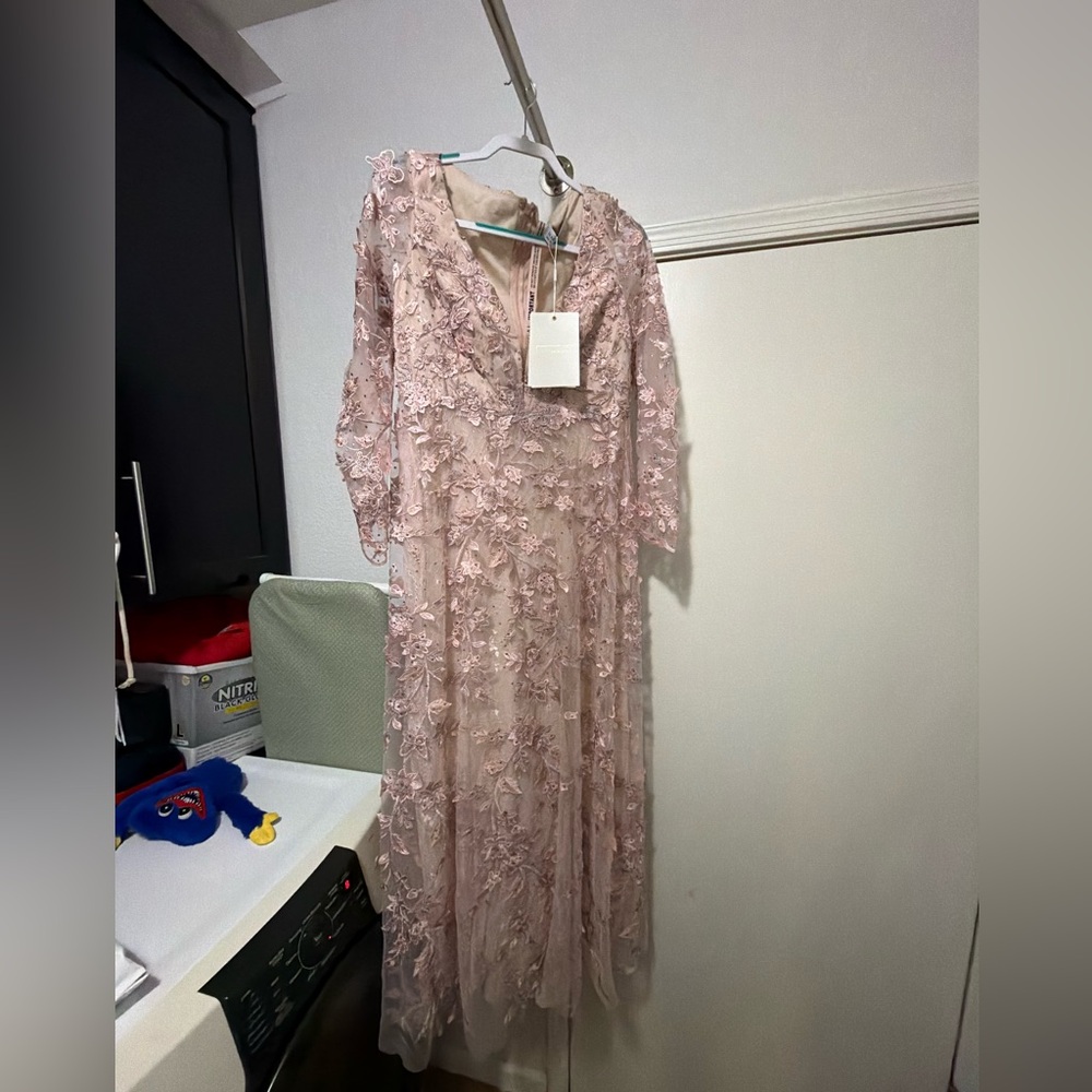Mac Duggal Blush Pink Floral Lace Maxi Dress